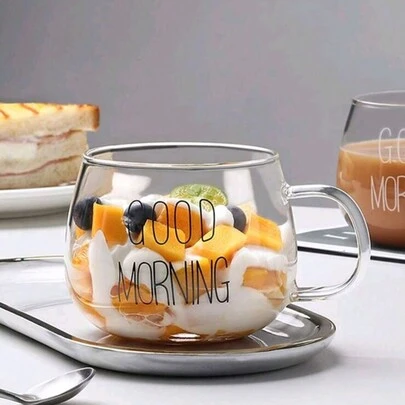 1 pezzo Tazza in vetro resistente al calore con manico, tazza per cereali per colazione, tazza in vetro per tè da microonde, tazza grande da 300ml