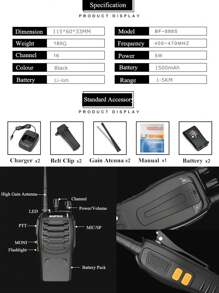 2Pcs Walkie Talkie Baofeng BF-888S Two-Way Radio 16CH Walkie-Talkie Radios Transceiver UHF 400-470MHz