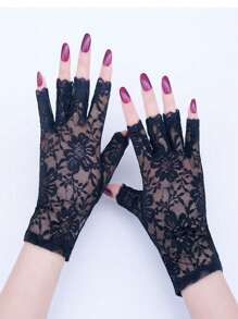 1對女性的花邊半指蕾絲性感優雅手套 - 彩色 - 查看 4