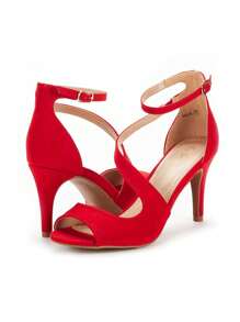 Women Fashion Stiletto Heeled Sandals Peep Toe Cross Strap High Chunky Elegant Dress Heeled Sandals, For Prom, Party, Wedding - Đỏ - Xem 5