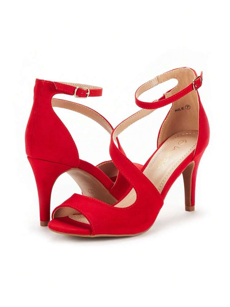 Women Fashion Stiletto Heeled Sandals Peep Toe Cross Strap High Chunky Elegant Dress Heeled Sandals, For Prom, Party, Wedding - Đỏ - Xem 5