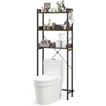 3 Tier Bathroom Shelf, Toilet Shelf With Shelves And Hooks, Washing Machine Shelf With Metal Frame, For Bathroom & Laundry Room (Rustic Brown)