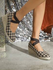 Sandalias De Cuña De Mujer Redondeada Con Banda Elástica, Espadrilles Y Plataforma En La Suela Con Tacón De Cuña A La Moda (novedad) - Marrón - Ver 4