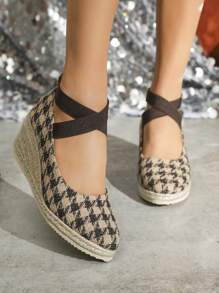 Sandalias De Cuña De Mujer Redondeada Con Banda Elástica, Espadrilles Y Plataforma En La Suela Con Tacón De Cuña A La Moda (novedad) - Marrón - Ver 3