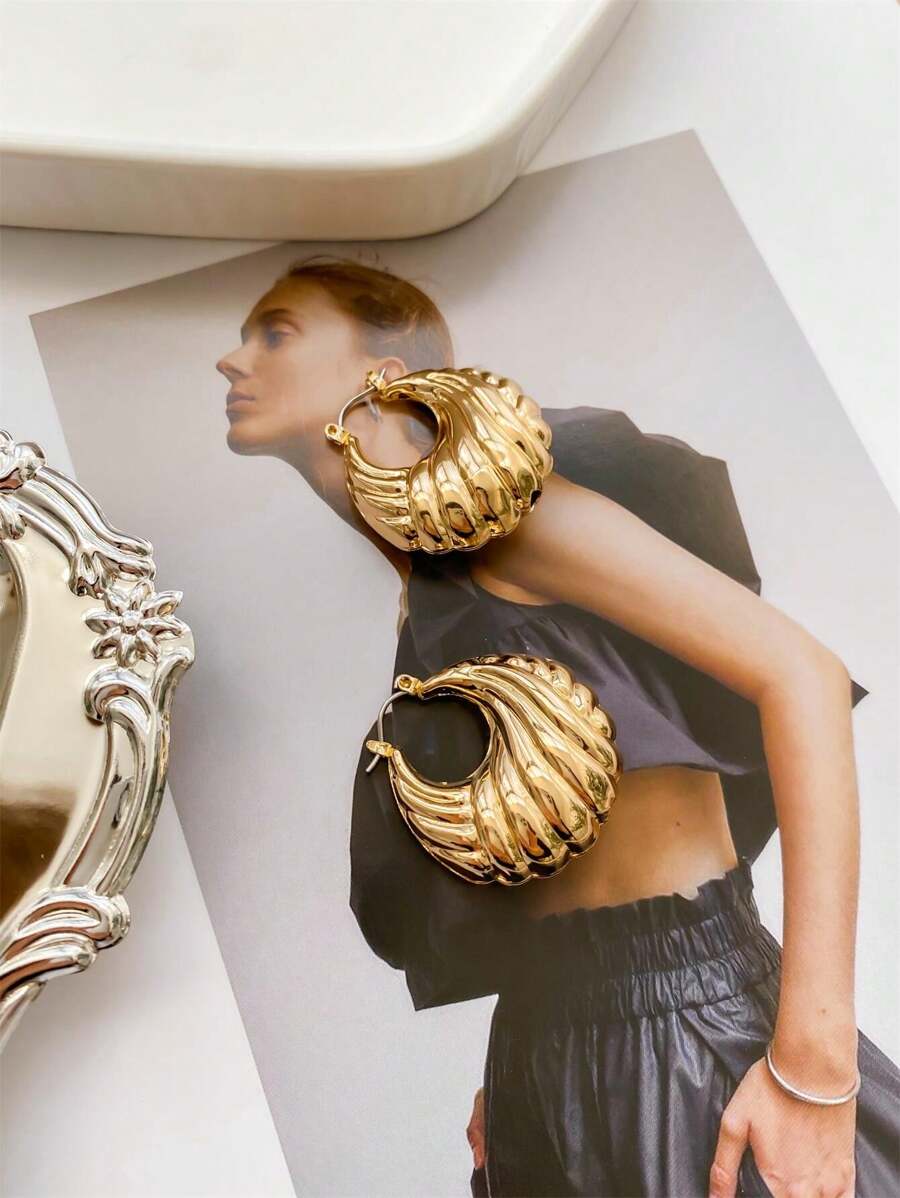 1pair Fashionable Versatile Striped Lucky Bag Unique Design Earrings Suitable For Daily Wear For Women