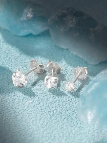 3只装925纯银可爱心形耳环，女士耳环，18K镀金，适合派对、情人节、婚礼、订婚、新娘佩戴，精致珠宝 - 銀色 - 查看 8