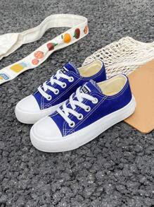 Zapatillas deportivas para niños de media altura de lona, estilo coreano, diseño simple y elegante, primavera/otoño, baja de perfil, ocio, con cordones, zapatos clásicos deportivos de lona, versátiles, casuales, deportivos, para monopatín y actividades atléticas, adecuadas para niños