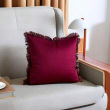 1入現代風格聚酯纖維方形枕套,適用於沙發裝飾,床上帶流蘇的枕套,客廳家居裝飾 - 酒紅色 - 查看 8