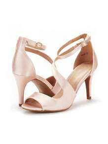 Women Fashion Stiletto Heeled Sandals Peep Toe Cross Strap High Chunky Elegant Dress Heeled Sandals, For Prom, Party, Wedding - 香檳色 - 查看 5