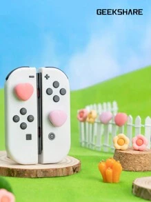 GeekShare 4pcs/Set Heart & Flower Pattern Thumb Grip Caps Compatible With Switch/Oled/Switch Lite, Game Console Controller Accessory