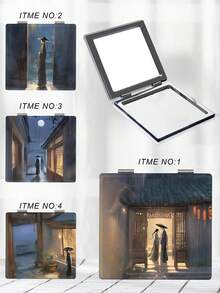 1入組便攜式180°旋轉可折疊正方形化妝鏡,復古風格 - 彩色 - 查看 1