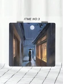 1入組便攜式180°旋轉可折疊正方形化妝鏡,復古風格 - 彩色 - 查看 7