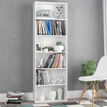 Furchen Book Shelf 6 Tiers, Bookcase, Tall Bookcase, Living Room Bookcases, Wooden Storage Unit, For Office, Living Room, Study, White, Black, Oak, 60x23.5x180cm