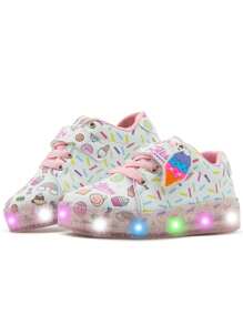 Tenis Moda Niña Luces Led Ninos Corazones Pastelitos 12-21.5 - Blanco - Ver 2