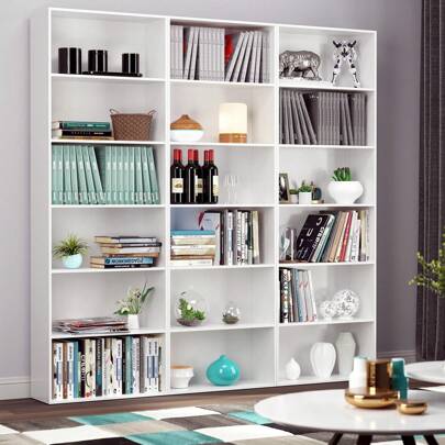 Furchen Book Shelf 6 Tiers, Bookcase, Tall Bookcase, Living Room Bookcases, Wooden Storage Unit, For Office, Living Room, Study, White, Black, Oak, 60x23.5x180cm