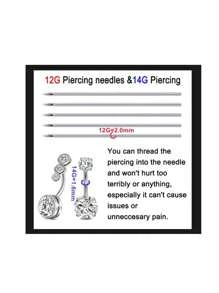 Acefun 11pcs Belly Button Ring Piercing Kit,Belly Button Piercing Kit Stainless Steel 14G Belly Button Rings Piercing Needles Disposable Piercing Clamps Set Navel Belly - Silver - View 4
