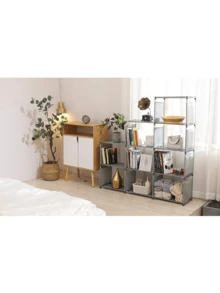 Estante de almacenamiento de 9 cubos, estantería de 4 niveles, estantería para niños, estante de almacenamiento para armario, adecuado para sala de estar, dormitorio, oficina - Plateado - Ver 7