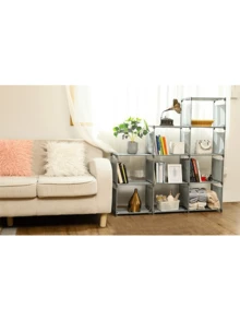 Estante de almacenamiento de 9 cubos, estantería de 4 niveles, estantería para niños, estante de almacenamiento para armario, adecuado para sala de estar, dormitorio, oficina - Plateado - Ver 8