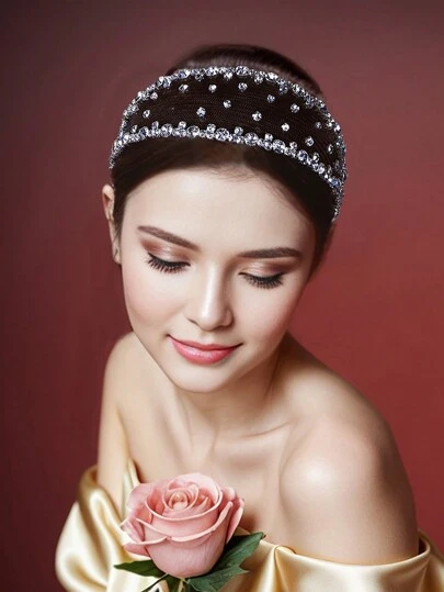 1pc Women's Shiny Rhinestone Wide Headband, Baroque Style Headpiece For Bride, Wedding, Party, Graduation Gift, Elegant Casual Holiday Headwear, Festival Carnival Headpiece Hairband