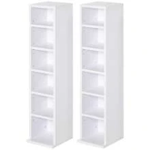 HOMCOM 204 CD Media Display Shelf Unit Set Of 2 Blu-Ray Tower Rack W/ Adjustable Shelves Bookcase Storage Organiser - White - View 2