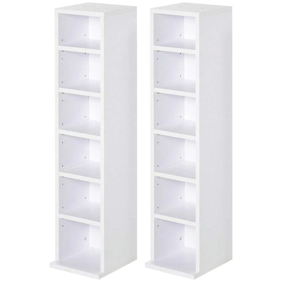 HOMCOM 204 CD Media Display Shelf Unit Set Of 2 Blu-Ray Tower Rack W/ Adjustable Shelves Bookcase Storage Organiser