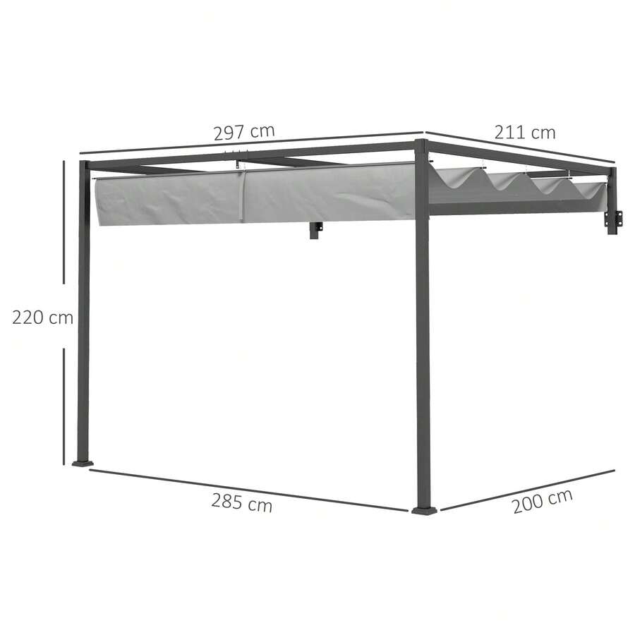 Outsunny 2 X 3(M) Lean To Pergola With Retractable Roof, Wall Mounted