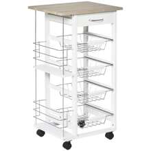 HOMCOM Rolling Kitchen Cart, Utility Storage Cart With 4 Basket Drawers & Side Racks, Wheels For Dining Room - Brown - View 2