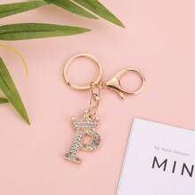 1入鍵盤金屬合金鑲嵌25個英文皇冠字母鑰匙扣時尚鑽石鑰匙扣閃閃發光的鑽石鑰匙扣手袋吊飾情人節禮物適用於男女士及女孩作為禮物字母A到Y鑰匙扣 - 金色 - 查看 31