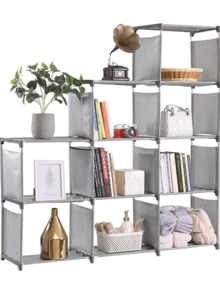 Estante de almacenamiento de 9 cubos, estantería de 4 niveles, estantería para niños, estante de almacenamiento para armario, adecuado para sala de estar, dormitorio, oficina - Plateado - Ver 9
