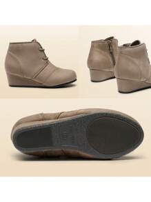 Girls Low Wedge Heel Booties Side Zipper Ankle Boots Toddler/Little Kid/Big Kid - Màu Xám nhạt - Xem 8