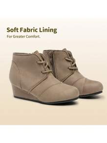 Girls Low Wedge Heel Booties Side Zipper Ankle Boots Toddler/Little Kid/Big Kid - Màu Xám nhạt - Xem 7