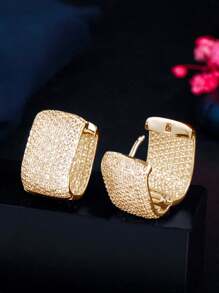 1 Pair Fashionable Cubic Zirconia Earrings, Jewelry For Women's Wedding Anniversary, Engagement Party, Valentine's Day Gift, Gift For Mom, Mother's Day - Yellow Gold - View 3