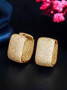 1 Pair Fashionable Cubic Zirconia Earrings, Jewelry For Women's Wedding Anniversary, Engagement Party, Valentine's Day Gift, Gift For Mom, Mother's Day - Yellow Gold - View 5