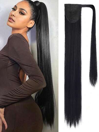 Clip In Ponytail Extensions 18-34 Inch Synthetic Heat Resistant Straight Black Brown Hair Extensions Wrap Around Hair Extensions Ponytails Hairpiece Pony Tail For Women