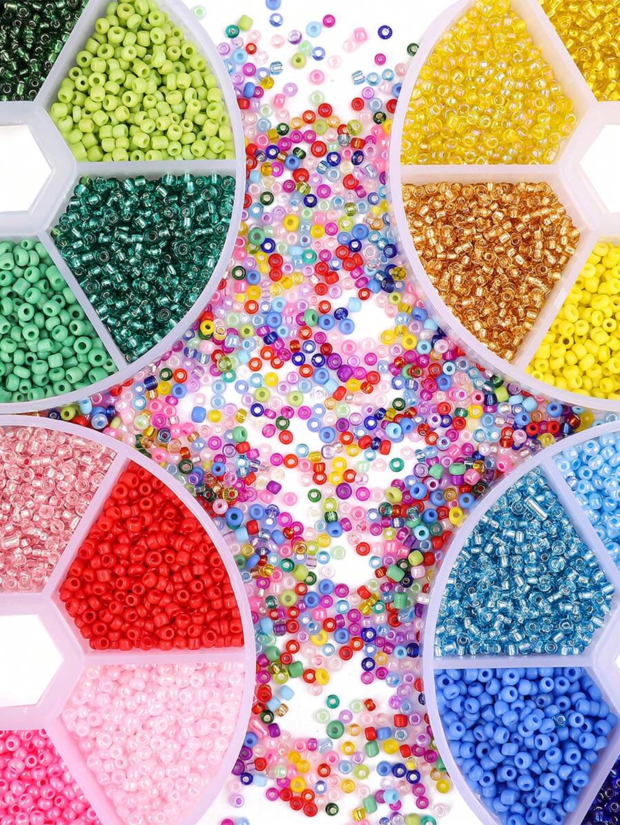 6格盒裝2mm玻璃種子釘珠混合適用於製作手工製作,串珠,項鍊,首飾配件 - 彩色 - 查看 1