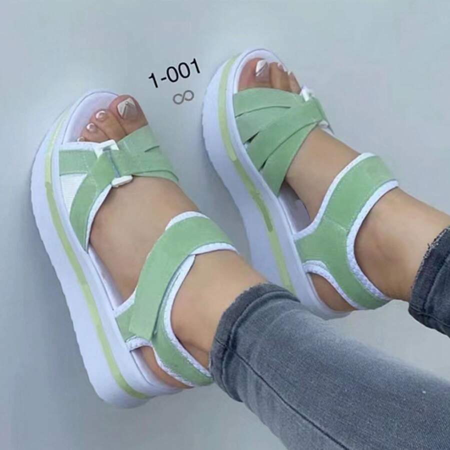Women's Platform Wedge Sandals Casual Summer Adjustable Mat High Heeled Sandals Casual Travel Outdoor - 橄欖綠 - 查看 1