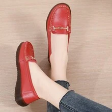 Mocasines casuales para conducir de mujer, con suela blanda, cómodos, de empeine bajo, indicados para madres de mediana edad y ancianas - Rojo - Ver 4