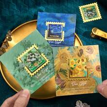 1入組古典繪畫金屬書籤,方形波浪邊框,感謝信提供給作家、老師、朋友、書迷、讀者,生日文具用品禮物 - 藍色 - 查看 9