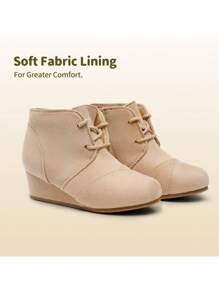 Girls Low Wedge Heel Booties Side Zipper Ankle Boots Toddler/Little Kid/Big Kid - 米色 - 查看 7