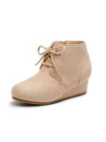 Girls Low Wedge Heel Booties Side Zipper Ankle Boots Toddler/Little Kid/Big Kid - 米色 - 查看 9