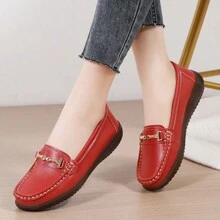 Mocasines casuales para conducir de mujer, con suela blanda, cómodos, de empeine bajo, indicados para madres de mediana edad y ancianas - Rojo - Ver 3