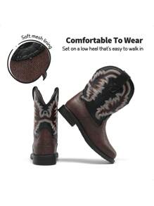 Kids Cowboy Boots, Western Style Riding Mid Calf Boots With Square Toe For Toddler & Little Boys And Girls - 巧克力棕 - 查看 9