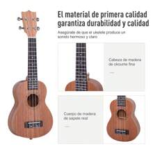 HOMCOM Ukelele 21 Pulgada Ukelele Soprano de Iniciación para Principiantes Ukelele Concierto Hawaiian Cuerdas Aquila de Nylon Material Madera 53x17,5x6,2 cm - Marrón - Ver 5