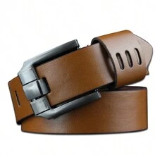 1條男士PU皮革腰帶，方形針扣腰帶 1.46英寸寬 牛仔褲腰帶復古款 - 棕色 - 查看 7
