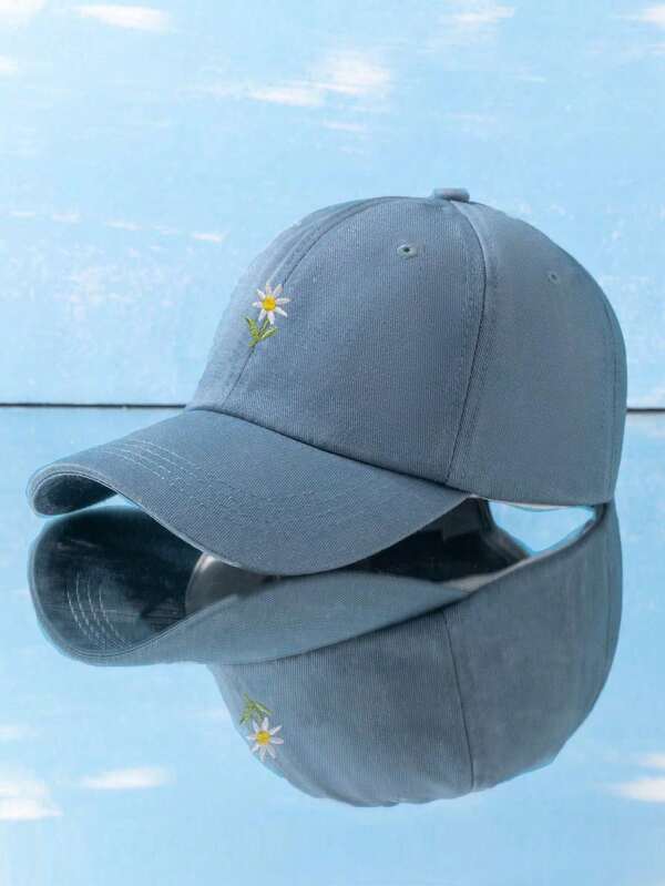 1pc Unisex Y2k Style Embroidered Floral Baseball Cap, Outdoor Sun Protection Cap For Daily Commute, Simple Style Y2k Bucket Cap, Youth Fashion Cute