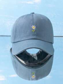 1入組中性款Y2K風格刺繡花卉棒球帽，日常通勤戶外防曬帽，簡約款Y2K漏斗帽，青少年時尚可愛 - 藍色 - 查看 2