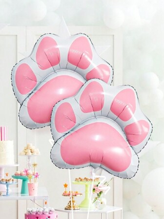2 件粉色猫狗爪铝箔气球，适合动物主题、猫、小狗生日装饰