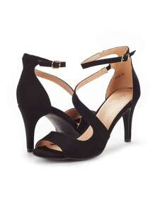 Women Fashion Stiletto Heeled Sandals Peep Toe Cross Strap High Chunky Elegant Dress Heeled Sandals, For Prom, Party, Wedding - 黑色/牛巴革 - 查看 6