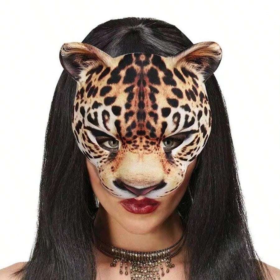 Halloween Mask Decoration Cheetah Eva Half Face Animal Mask For Masquerade Party, Makeup & Dancing - Rust - View 1