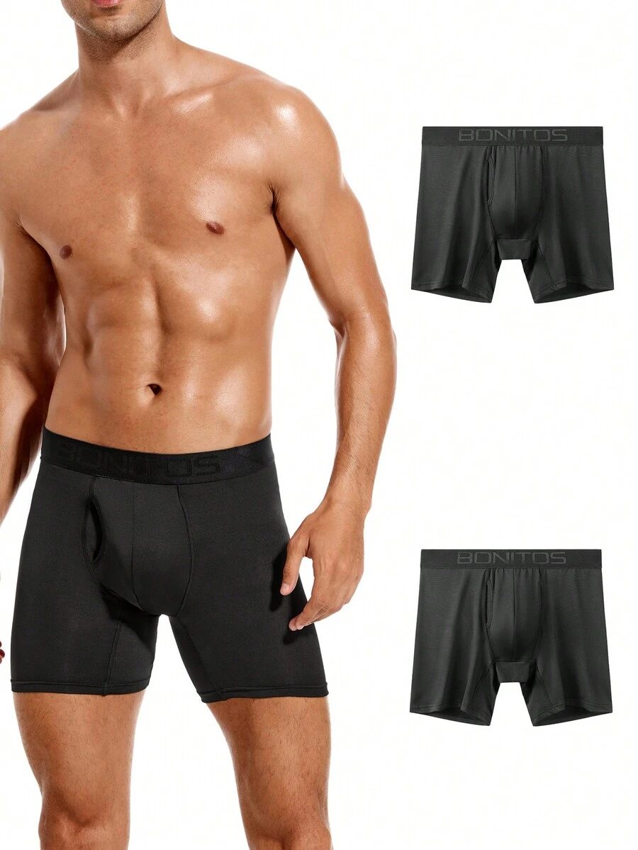 2pcs Men's Breathable And Comfortable Open Front Boxer Briefs - Black - View 1
